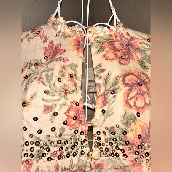 Free People Bali Golden Shimmer Dress Vintage Floral Printed Mini - Picture 4 of 14